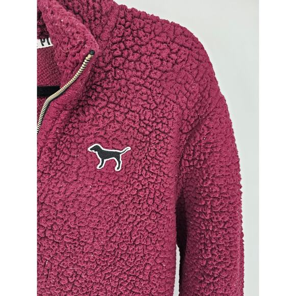 Pink by Victorias Secret Womens S 1/2 Zip Fleece Pullover Jacket Sherpa Burgundy - Picture 3 of 5